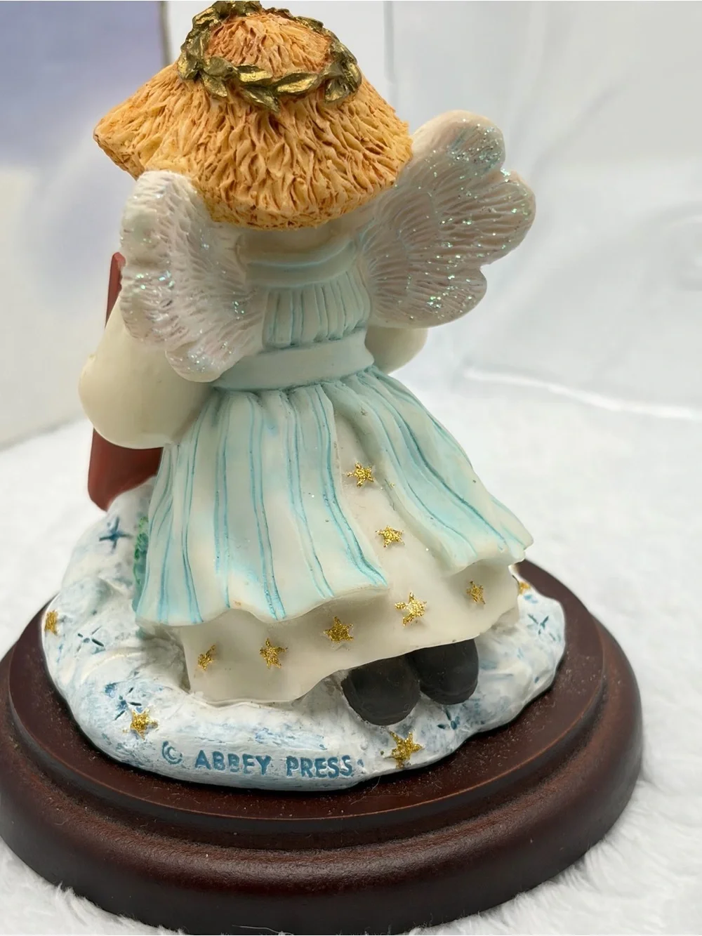 Message Angel Happy Holidays Figurine Wooden Base Alley Press Collectible